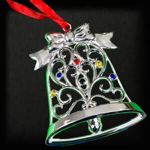 Lenox Sparkle and Scroll Multi Crystal Bell Ornament Silverplate SKU# 851325